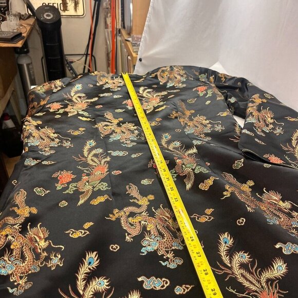 Yi Fang Asian Cheongsam Dress Women Black Embroidered Dragon Peacock Side Slit - Picture 12 of 14